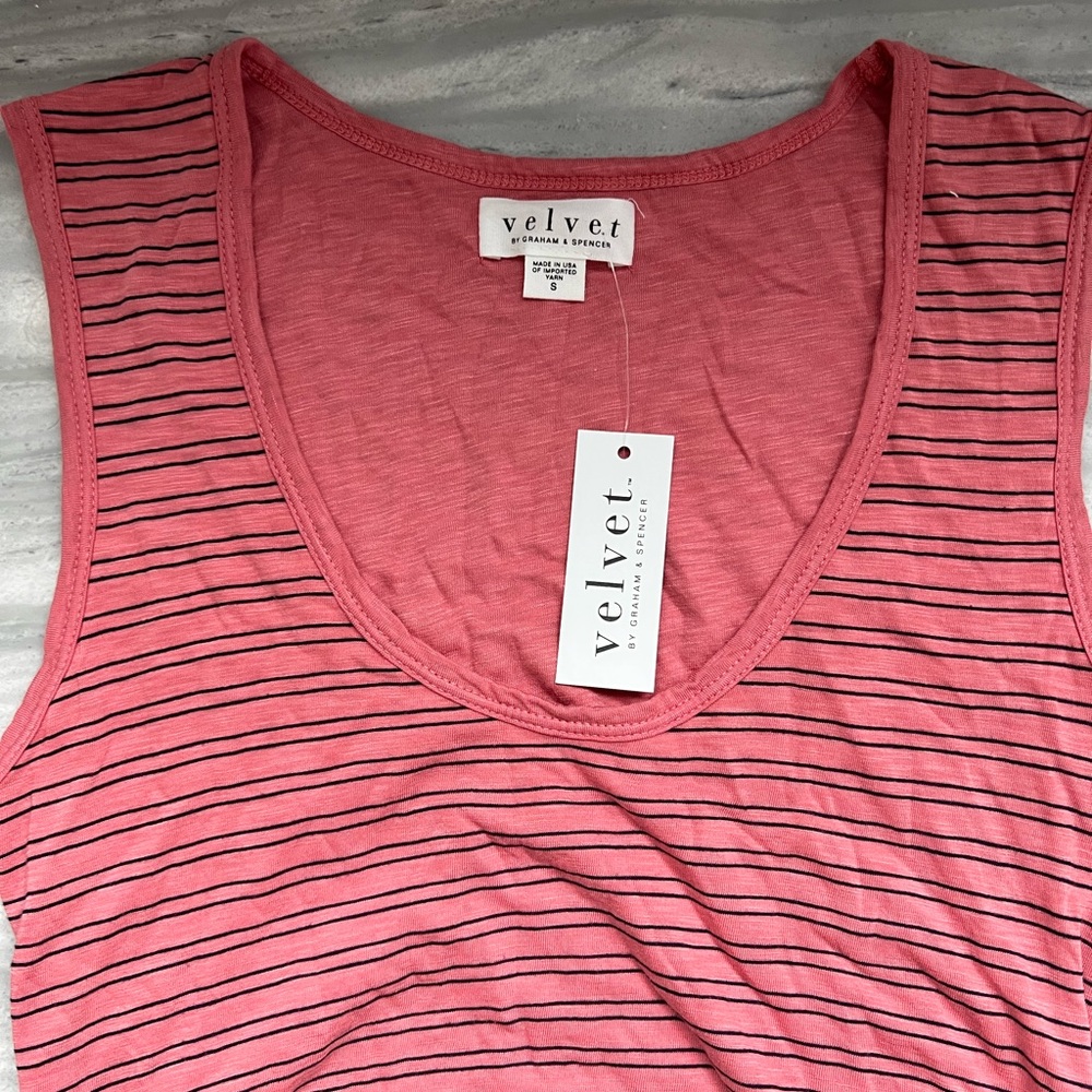 New with Tags Velvet fitted pink with black stripe dress